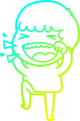 cold gradient line drawing of a cartoon laughing man