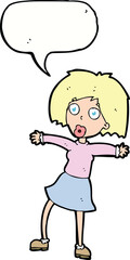 cartoon surprised woman with speech bubble