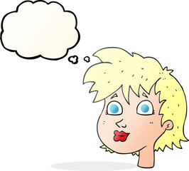 freehand drawn thought bubble cartoon female face