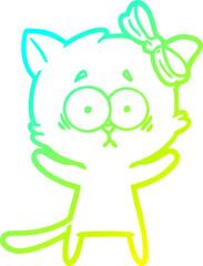 cold gradient line drawing of a cartoon cat
