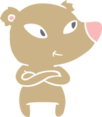 cute flat color style cartoon bear with crossed arms