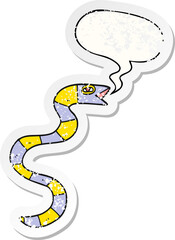 hissing cartoon snake with speech bubble distressed distressed old sticker