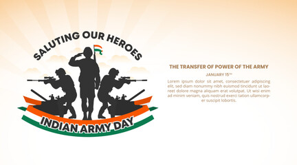 Indian Army Day background with silhouette soldiers and flag