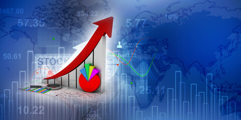 3d rendering Stock market online business concept. business Graph search