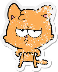 distressed sticker of a bored cartoon cat