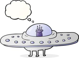 freehand drawn thought bubble cartoon flying saucer
