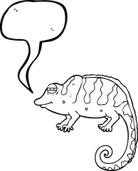 freehand drawn speech bubble cartoon chameleon