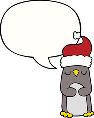 cartoon christmas penguin with speech bubble