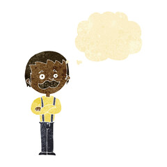 cartoon man with mustache with thought bubble