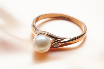Golden ring with pearl, close-up