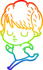 rainbow gradient line drawing of a cartoon woman