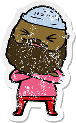 distressed sticker of a cartoon man with beard