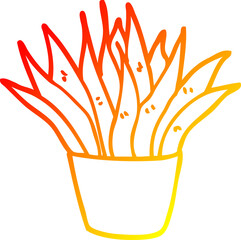 warm gradient line drawing of a cartoon house plant