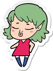 sticker of a pretty cartoon elf girl