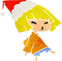 hand drawn christmas retro cartoon of kawaii girl