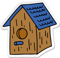 hand drawn sticker cartoon doodle of a wooden bird house