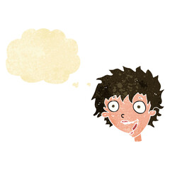 cartoon crazy excited woman with thought bubble