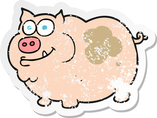 retro distressed sticker of a cartoon pig