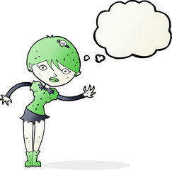 cartoon vampire girl with thought bubble