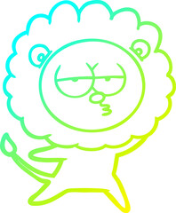 cold gradient line drawing of a cartoon bored lion