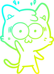 cold gradient line drawing of a cartoon surprised cat