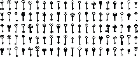 Keys icons vector silhouettes
 - obrazy, fototapety, plakaty