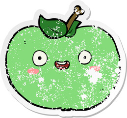 distressed sticker of a cartoon apple