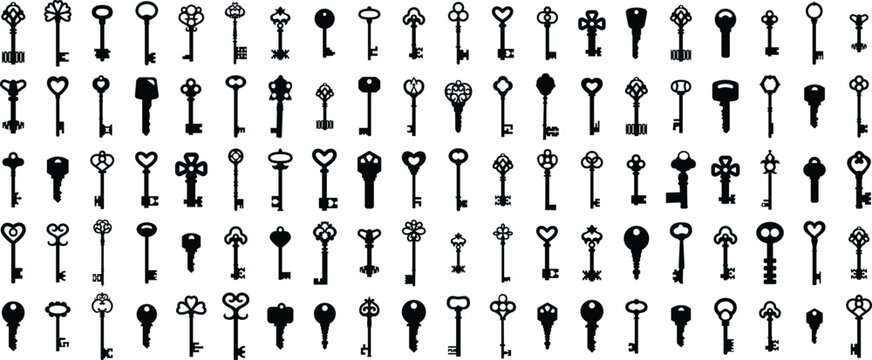 Keys icons vector silhouettes
