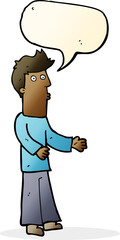 cartoon man explaining with speech bubble
