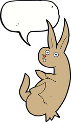 cue cartoon rabbit with speech bubble