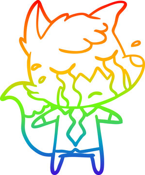 recommend clip art: rainbow gradient line drawing of a crying business fox cartoon