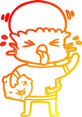 warm gradient line drawing of a weird cartoon alien