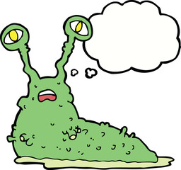 cartoon gross slug with thought bubble