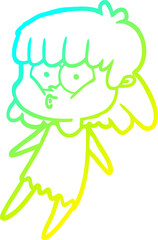 cold gradient line drawing of a cartoon whistling girl