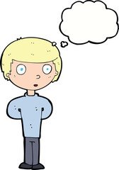 cartoon curious boy with thought bubble