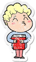 distressed sticker of a cartoon man pouting