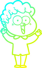 cold gradient line drawing of a cartoon happy man