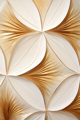 hyperbola and parabola patterns, kaleidoscopic, white leaf on textured gold paper created with Generative Ai