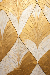 hyperbola and parabola patterns, kaleidoscopic, white leaf on textured gold paper created with Generative Ai - obrazy, fototapety, plakaty