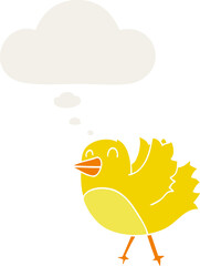 cartoon bird with thought bubble in retro style