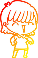 warm gradient line drawing of a cartoon woman