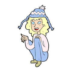 cartoon woman wearing winter hat