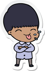 sticker of a cartoon boy sticking out tongue