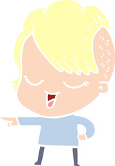 happy flat color style cartoon girl pointing