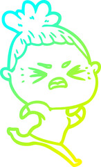 cold gradient line drawing of a cartoon angry woman