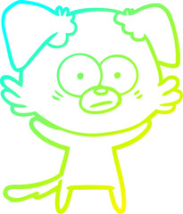 cold gradient line drawing of a nervous dog cartoon