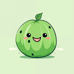 Minimalist Cartoon Of Melon With Kawaii Face