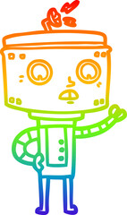 rainbow gradient line drawing of a cartoon robot