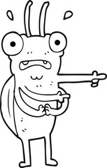 freehand drawn black and white cartoon bug