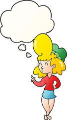 cartoon woman with big hair with thought bubble in smooth gradient style